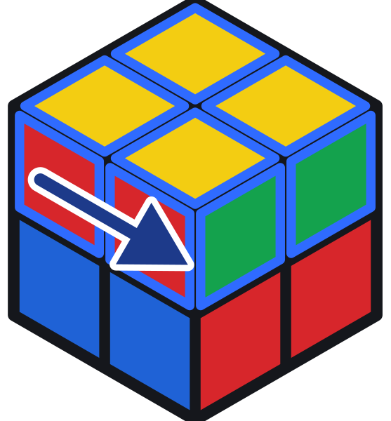 La capa de arriba está desplazada solo un cuarto de vuelta. Un último U' la pone en su sitio y el cubo 2×2 queda resuelto.