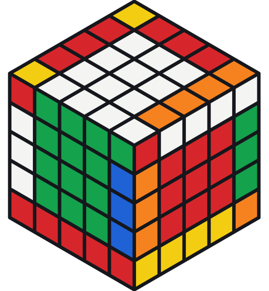 Después del paso 2: todos los centros son de un solo color y todas las aristas están emparejadas. El 5×5 parece ahora un 3×3 grande y solo giran las capas exteriores.
