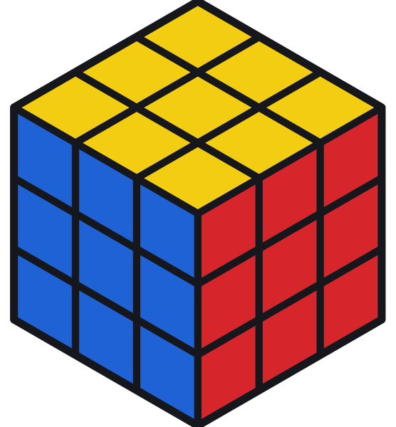 Dibujo de control: el cubo está resuelto, con el amarillo arriba y cada lado de un solo color.