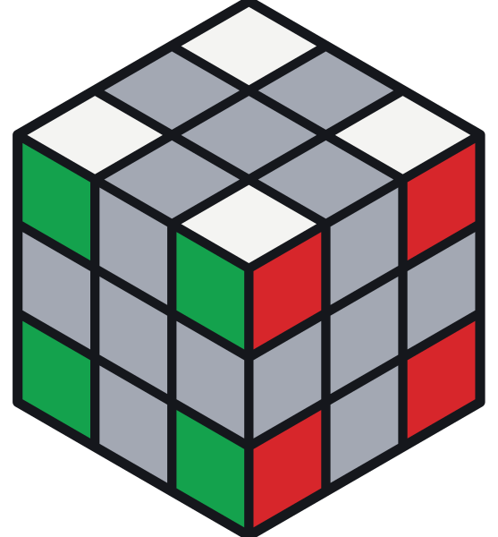 Aquí solo tienen color las esquinas. Cada una tiene tres colores y está donde se juntan tres caras.