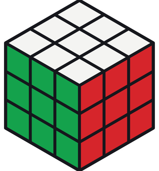 Después de la fase 2 (U2 R2 D' F2 U L2 B2 D): el cubo está resuelto solo con U, D y medias vueltas.