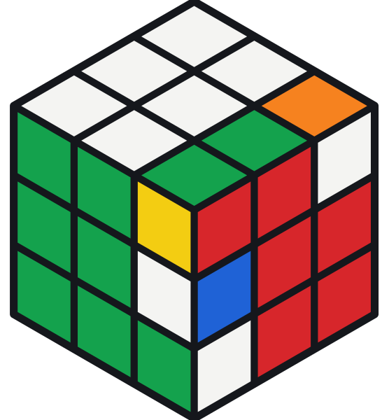 Así se ve un cubo resuelto tras un solo R U R' U'; tras seis repeticiones vuelve a estar resuelto del todo.