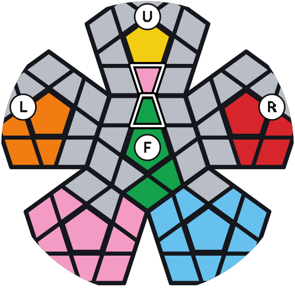La arista está entre U y F, con el verde de frente: F' R' F' U' F' R F la coloca en el hueco de abajo a la izquierda de F.