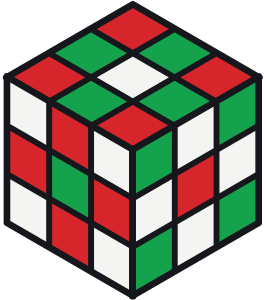 Cubo Rubik con el patrón tablero de ajedrez de tres colores