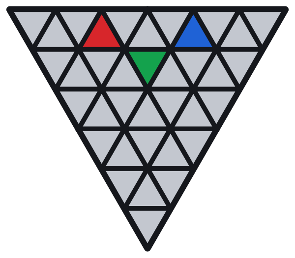 Solo el centro de arriba en color: muestra verde, rojo y azul. Falta el amarillo, así que el amarillo va en la cara de abajo.