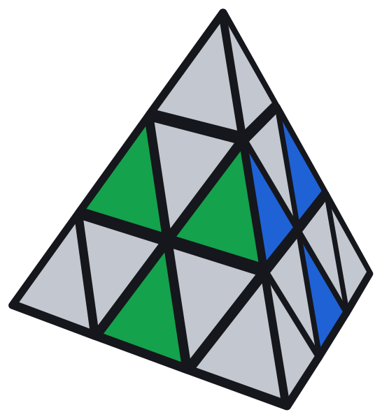 Solo las aristas en color: cada una está entre dos centros y tiene dos colores.